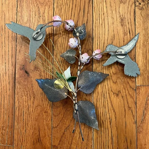 Bovano of Cheshire Copper Enamel Wall Art Hummingbird Blossom Flower Vintage USA